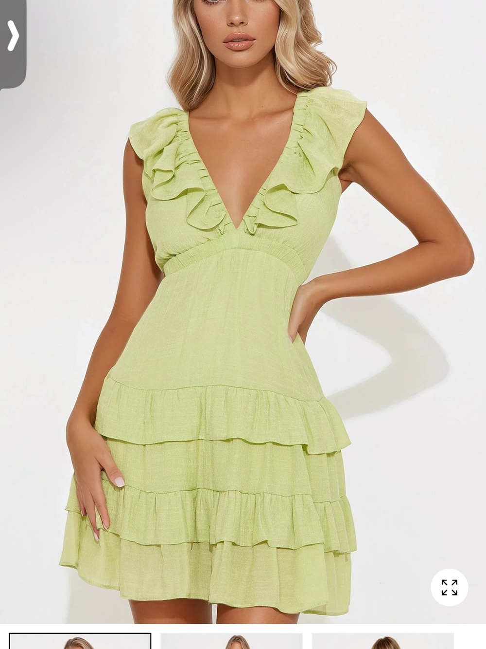 Fashion nova Light Green Ruffle V-Neck Tiered Mini Dress